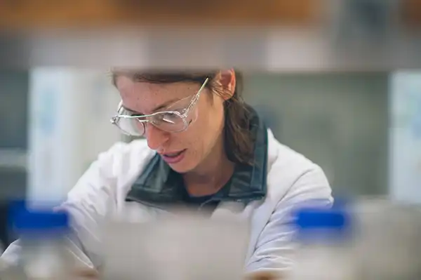 Lab technician wearing goggles